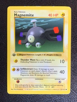 Magnemite 53/102 Common | Base Set 1st Edition Shadowless | Wotc Pokemon Tcg |lp