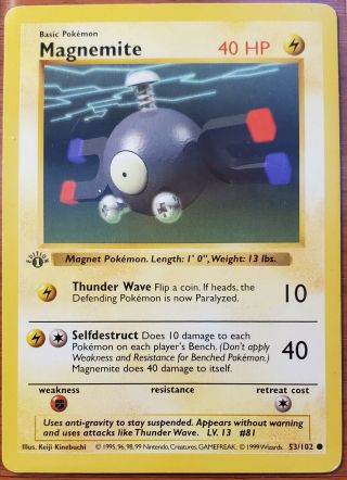 (lp) 1st Edition Shadowless Magnemite 53/102 Base Set Non Holo 1999 Pokemon Card