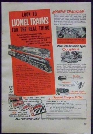 1951 Lionel Model Train Ad Look To Lionel For The Real Thing Vintage Ad