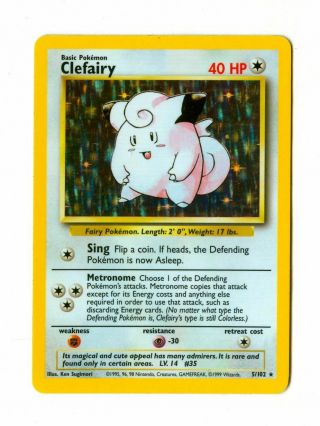 Rare Vintage Clefairy 5/102 Pokemon Holo Card (1999 Base Set)