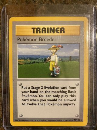 Pokemon Trainer Pokemon Breeder 76/102 Base Set Shadowless Rare Pokemon Card Tcg