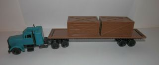 Ahm Ho Scale Blue Tractor With Flatbed Trailer And Crates Load