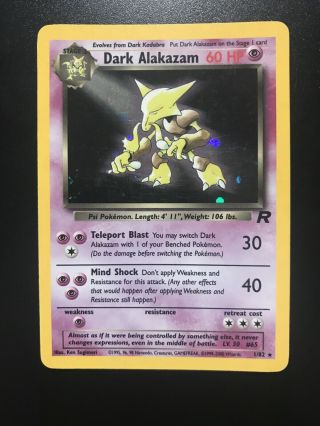 Dark Alakazam 1/82 Team Rocket Set Pokemon Card Wotc Vintage Exc