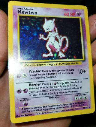 Shadowless Mewtwo 10/102 - Base Set Pokemon Card Played - Lp
