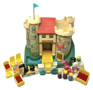Vtg Fisher Price Little People Play Family Castle Near Complete Pink Dragon 1974