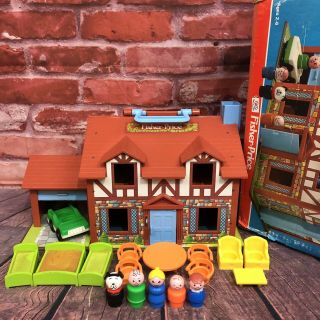 Vtg Fisher Price Little People Play Family House Brown Tudor 952 Complete W/ Box
