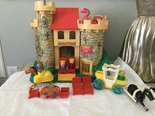 Vintage Fisher Price Little People Castle 922 Pink Dragon Figures,  Near Complete