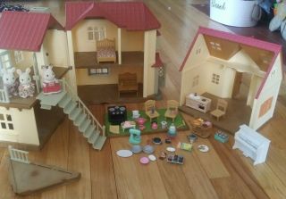 Calico Critters Red Roof Home 70 Piece Set,  Giant Doll House Bunny Family