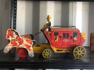Vintage Fisher Price Gold Star Stagecoach 175 With Mail Pouches
