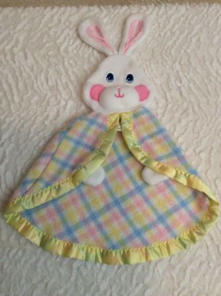 Fisher Price Vintage Baby Lovey Plaid Bunny Rabbit W/ Satin Trim