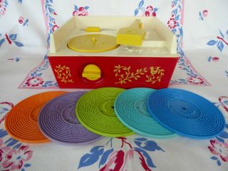 1971 Vintage Fisher Price Music Box Toy Record Player 995 W 5 Discs Great
