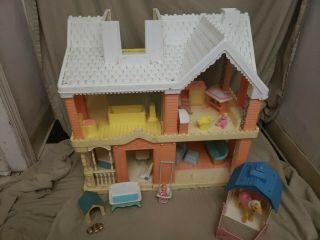 Vintage 1991 Playskool Victorian Dollhouse - Furniture - Babies - Horse Stable