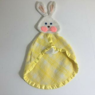Fisher Price Yellow Plaid Bunny Rabbit Baby Security Blanket Lovey Puppet 1979