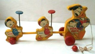 Rare Vintage Fisher Price 479 Donald Duck Huey Louie Disney 12 " Pull Toy