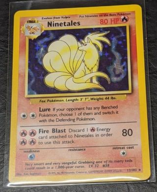 Ninetales Rare Holo Base Set Unlimited 12/102 Vintage Pokemon Card - Wotc - Lp