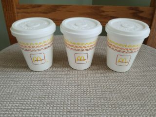 3 Vintage Fisher Price Mcdonalds Coffee Cup - Play Food Hard Plastic & 3 Lids