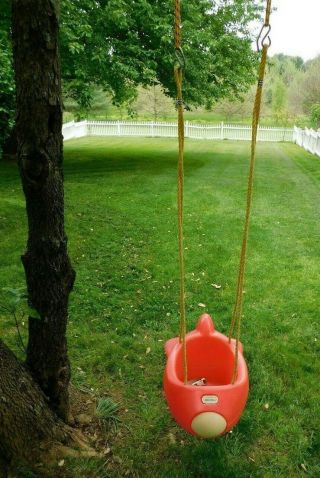 Vintage Little Tikes Red Airplane Rocket Bucket Swing W/ Seat Belt And Rope