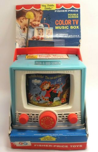 1964 Vtg.  Fisher Price 196 Double Screen Color Tv Nos / Package