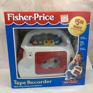 Vtg Fisher Price Cassette Tape Recorder Player 1992 Model 3800 Microphone W/box
