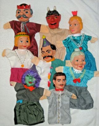 Set Of 8 Vintage Fairy Tale Hand Puppet Soft Rubber Heads.  Kasperle Casper