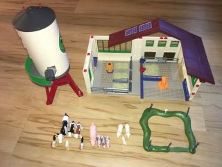 Playmobil Barn And Silo With Farm Animals Cows,  Pigs,  Sheep,  Chickens,  Rare