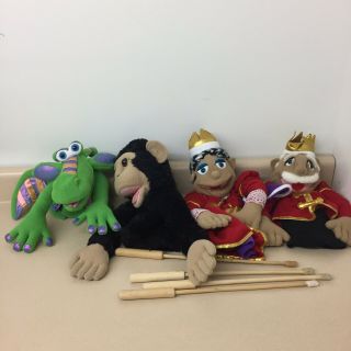 Melissa And Doug Sticks Hand Puppets Set Of 4 King Queen Dragon Monkey Ar39