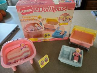 Playskool Dollhouse Vintage Pink Baby Nursery Crib Furniture And Twin Figures