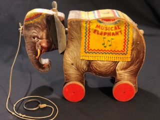 Rare Find Fisher Price Musical Elephant Pull Toy Pre - 1963 Vintage 1948 145