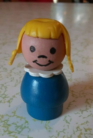 Whoops Vintage Fisher Price Little People Wood Blue Girl W/double Collar