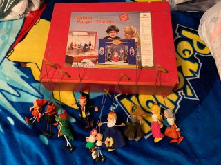 Vtg Storybook Fantasy Puppet Theatre,  Mini Deluxe Set,  Czechoslovakia Wooden Toy