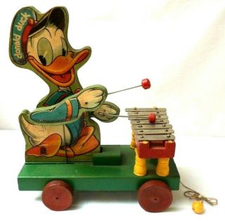 Rare Vintage Fisher Price 177 Donald Duck Disney Musical 11x13 " Pull Toy