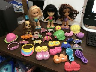 Fisher Price Snap N’ Style 3 Dolls,  Dog & Accessories Clothes Shoes Hats