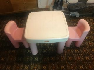 Vintage Little Tikes Pink And White Child Size Chunky Table Guc With 2 Chairs