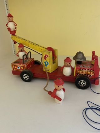 Vintage Fisher Price 169 Snorky Fire Engine With 4 Little People Firemen 1961