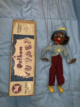 Rare Vintage 1950’s Black Pelham String Puppet With Moving Mouth