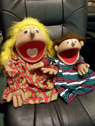 2 Vintage Puppet Productions Inc Girl And Boy Puppet Yellow Hair
