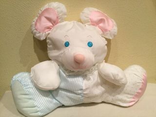 Vintage Fisher Price Plush Blue/white Puffalump Bear/mouse With Rattle Euc