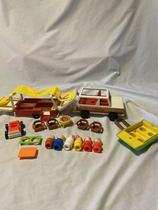 Vintage Fisher Price Little People Car Jeep And Pop Up Camper Boat