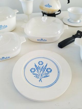 Vintage Corning Ware Plastic Play Toy Dishes Blue Cornflower Set Kitchen Pans 2