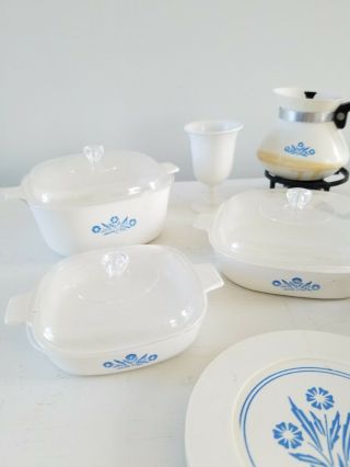 Vintage Corning Ware Plastic Play Toy Dishes Blue Cornflower Set Kitchen Pans 3