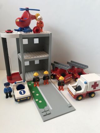 Playmobil 123 6777 Take Along & Play Fire Station Trucks Police Car Ambulance