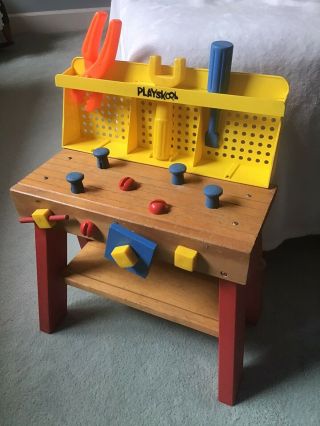 Vintage Playschool Workbench.  With Wooden Screws,  Nails,  Nuts,  And Tools