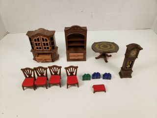 Playmobil Victorian Dining Room Mansion Grandfather Clock Bookshelf Table Chairs