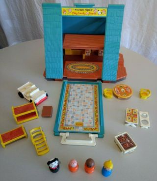 Vintage Fisher Price A Frame House With Furniture/people 1970 