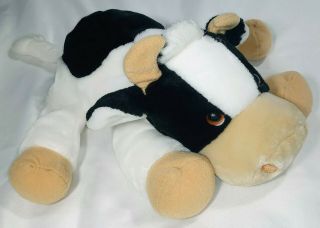 Vintage 1988 Dakin Plush Cow Hand Puppet Full Body Black White Brown Farm Animal