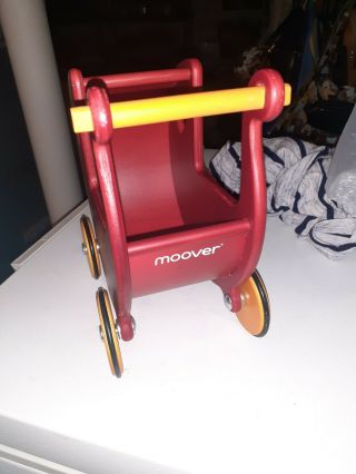 Wooden Baby Doll Stroller Pram Miniature by Moover Denmark In Red 8x7x5 2