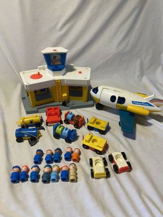 Vintage Fisher Price Little People Airport Playset Airplane Luggage Train