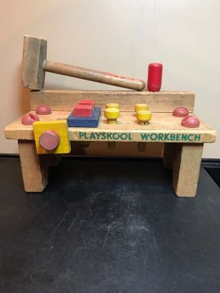 Vintage Playschool Workbench.  With All Wooden Screws,  Nails,  Nuts,  And Mallet