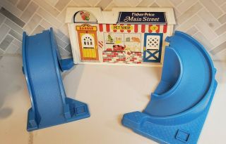 Vintage Fisher Price Main Street Replacement Blue Slide,  Ramp And Pull Up Sign