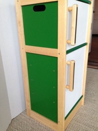 Toy Kitchen Pretend Play Wooden Refrigerator Green/White 34 